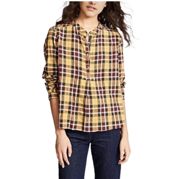 Xirena Oakley Yellow Plaid Long Sleeve Shirt Size Small Yellow Black Red - Picture 1 of 8